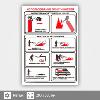 Знак «Использование огнетушителя», B16 (металл, 200х300 мм)