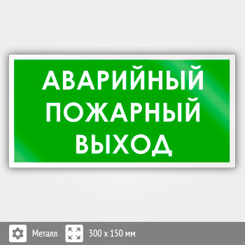 Знак «Аварийный пожарный выход», B44 (металл, 300х150 мм)